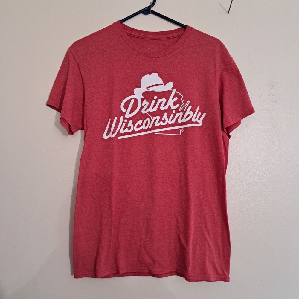 Drink Wisconsinbly , red t shirt men, small-medium